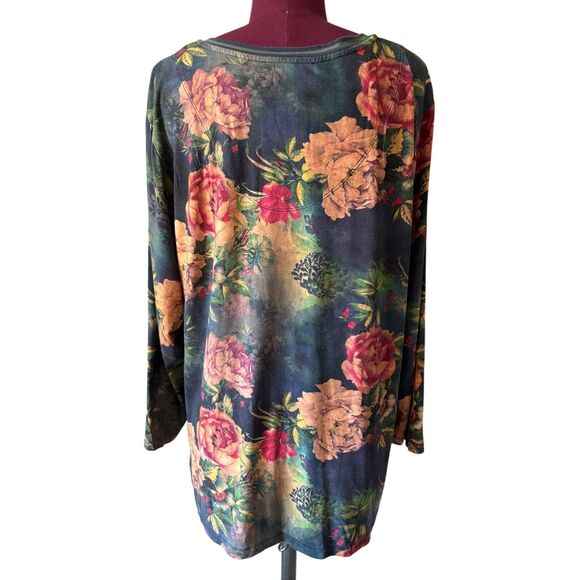 JOHNNY WAS Janie Bamboo Knit Floral Print V Neck 3/4 Sleeve Relaxed Top - Picture 5 of 11
